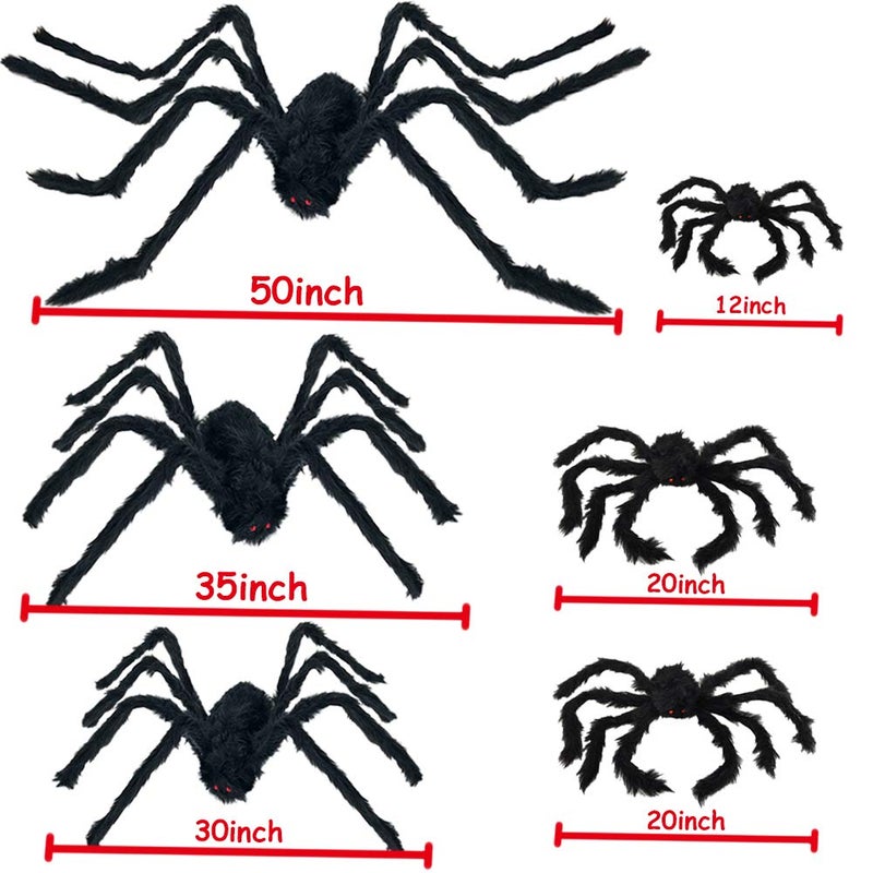 ESSENSON Halloween Spider Decorations, 6 PCS Scary Giant Spiders Set, Realistic Red Eyes and Bendable Legs Spider Decoration Props for Window Wall and Outdoor Indoor Yard Patio House Decor - Image 3